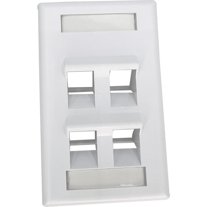 1008 Four Port Single Gang Angle White Wallplate