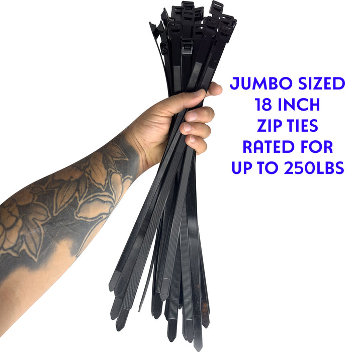 1018 Pk100 Jumbo 18 Inch 250lbs Black Zip Tie