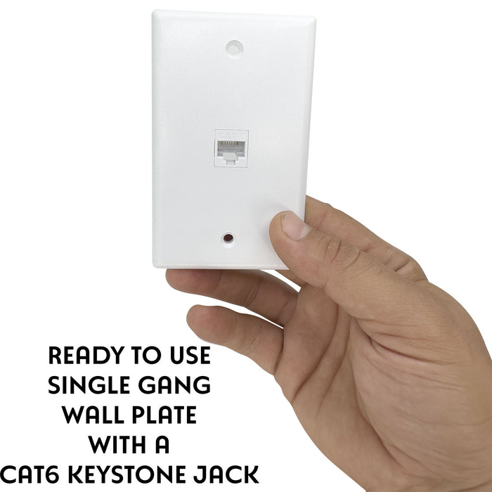 1200 Single Gang Single Port with Cat6 Keystone White Wallplate