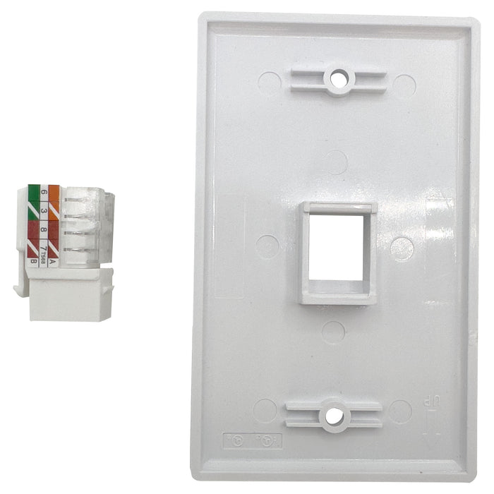 1200 Single Gang Single Port with Cat6 Keystone White Wallplate