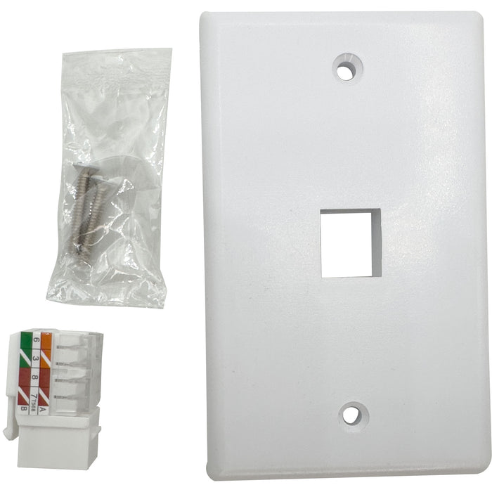 1200 Single Gang Single Port with Cat6 Keystone White Wallplate