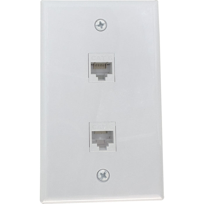 1201 Single Gang Two Port with Cat6 Keystone White Wallplate