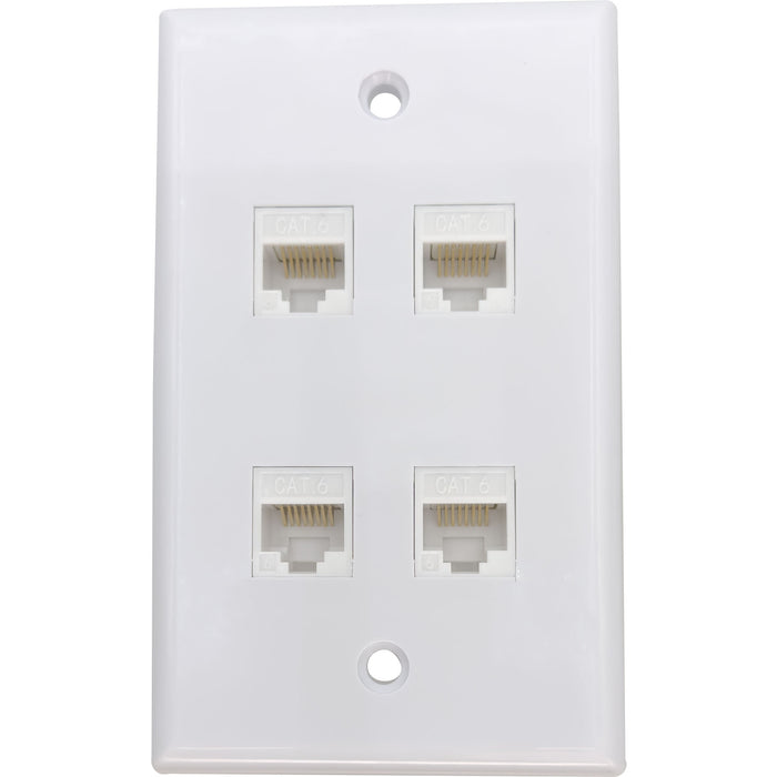 1203 Single Gang Four Port with Cat6 Keystone White Gloss Wallplate