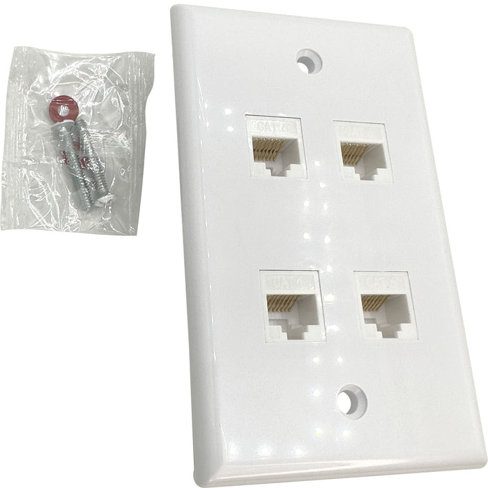 1203 Single Gang Four Port with Cat6 Keystone White Gloss Wallplate