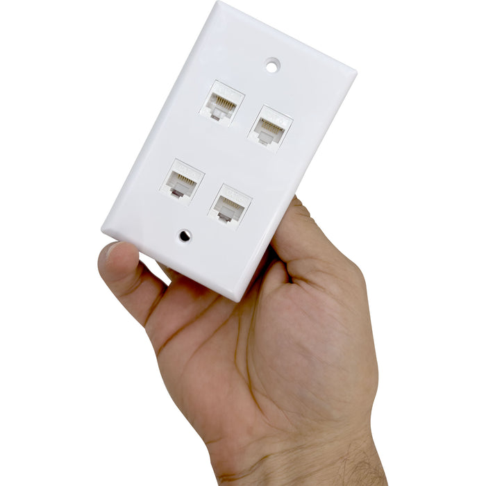 1203 Single Gang Four Port with Cat6 Keystone White Gloss Wallplate
