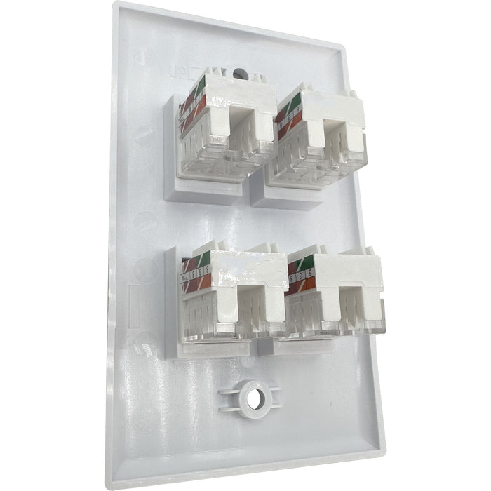 1203 Single Gang Four Port with Cat6 Keystone White Gloss Wallplate