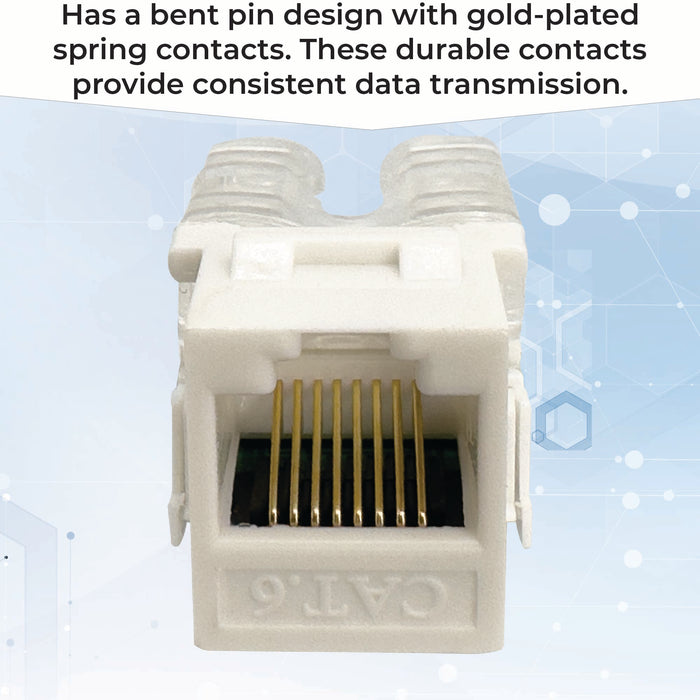 1412 Cat 6 Keystone Punchdown Jack White Clear Cover Rear Wire Port