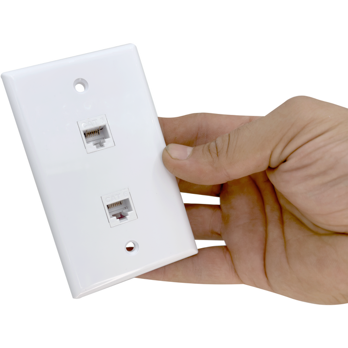 1201 Single Gang Two Port with Cat6 Keystone White Wallplate