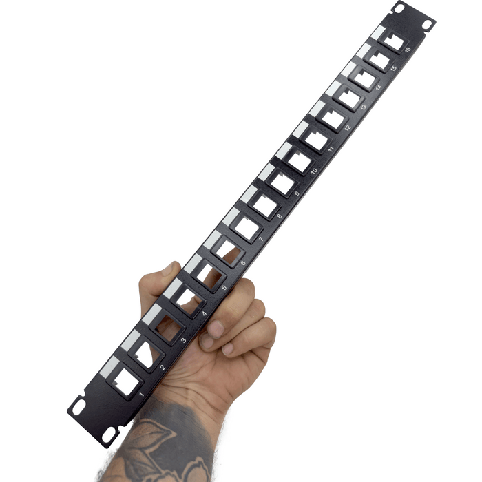 6001 1U 16 Keystone Port Rack Panel Black