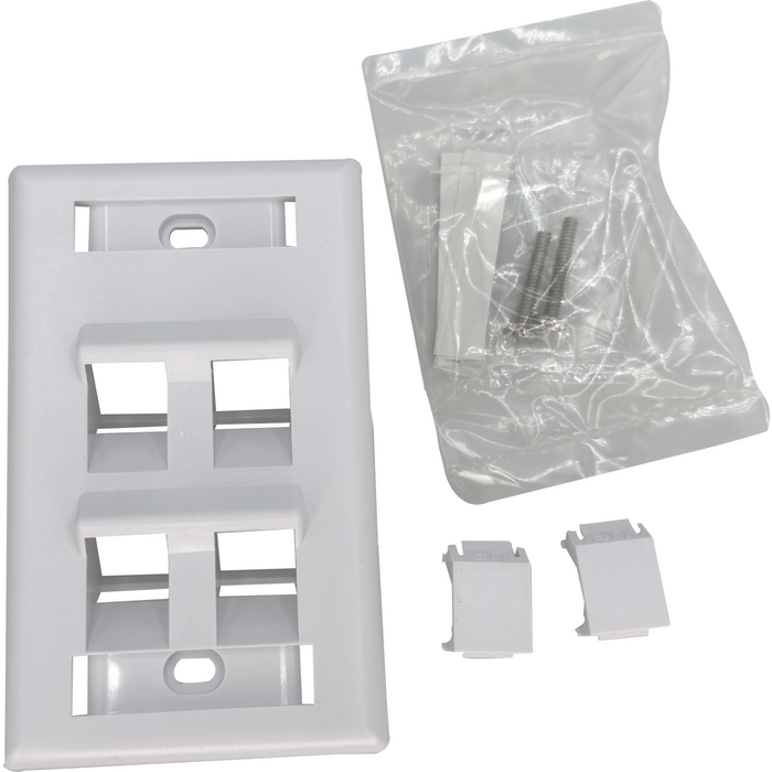 1008 Four Port Single Gang Angle White Wallplate