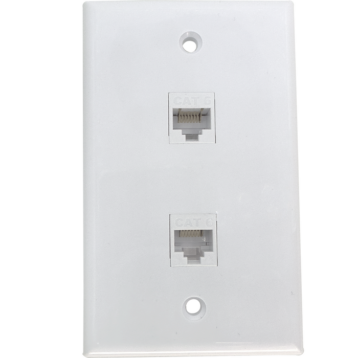 1201 Single Gang Two Port with Cat6 Keystone White Wallplate