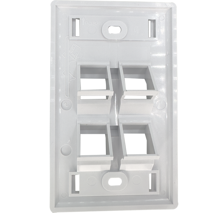 1008 Four Port Single Gang Angle White Wallplate